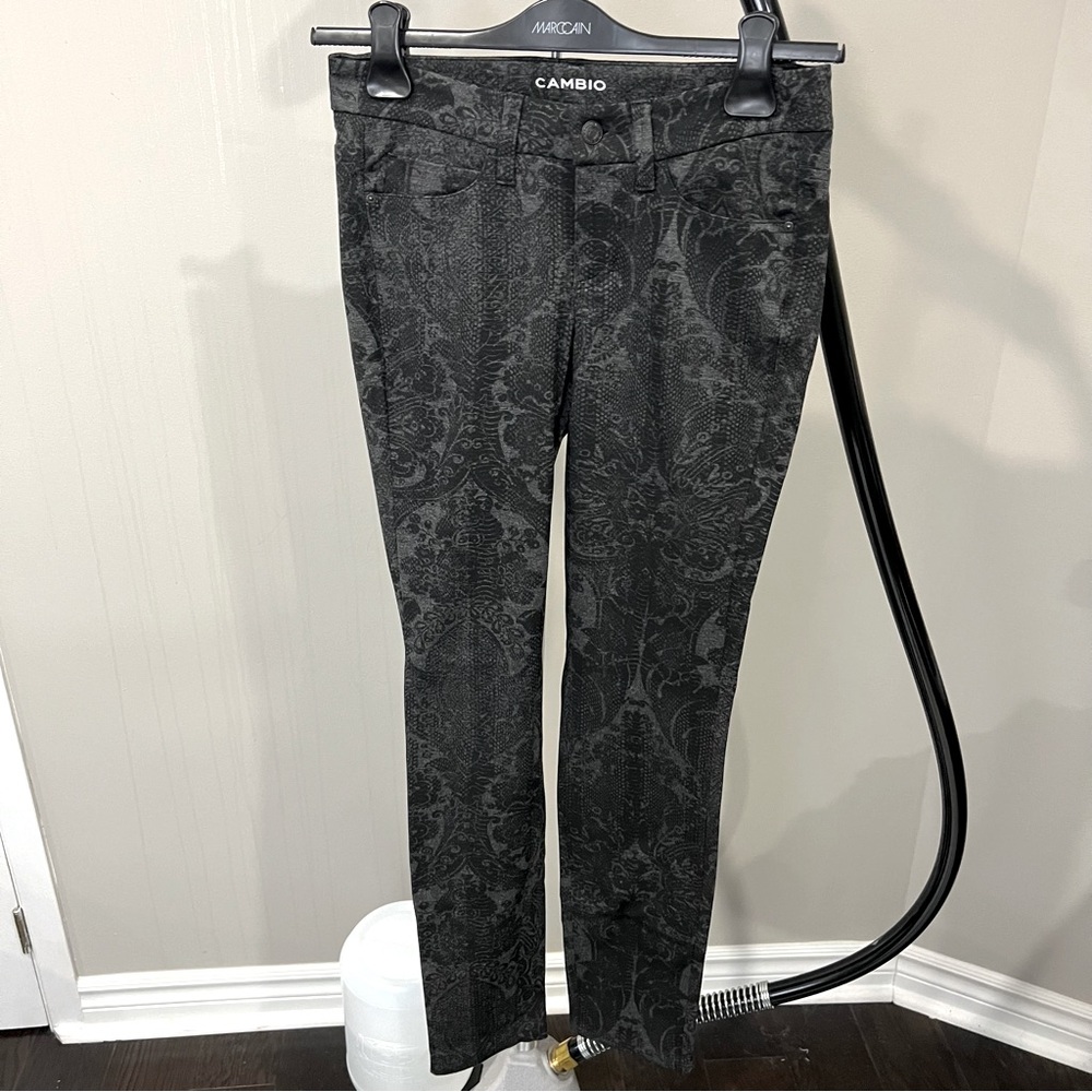 Cambio 4- grey on black Jacquard print pants - stretch pant coin pocket design
